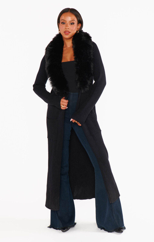 Lombardi Long Cardi in Black Knit - Scout and Molly's Columbia
